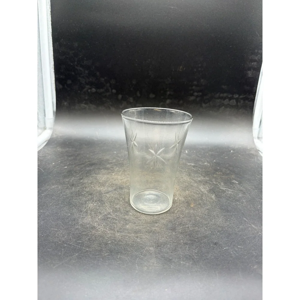 Vintage Etched Starburst Clear Glass Tumbler Tapered Juice Water Glass 4.5 inch